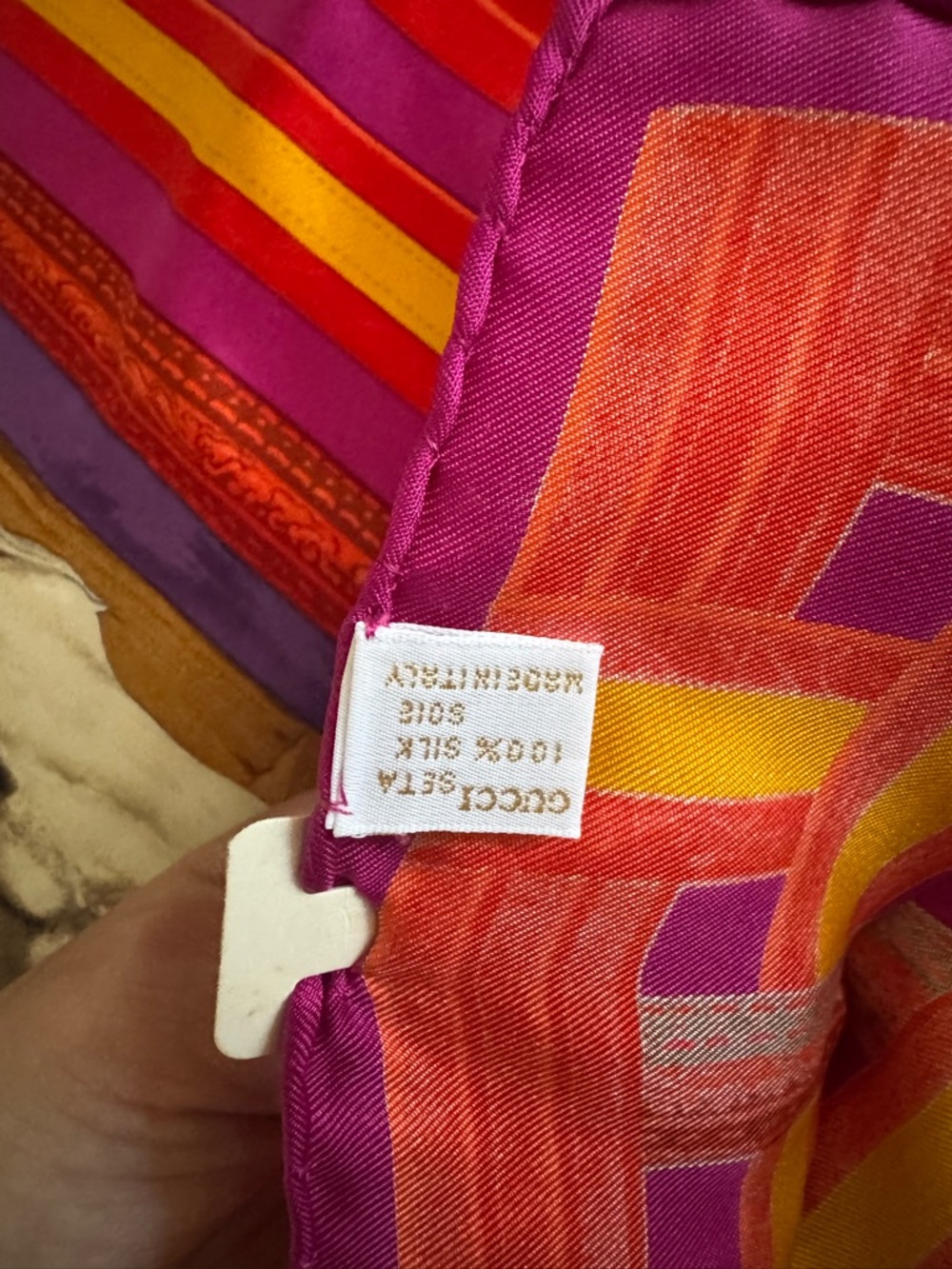 Gucci Multicolor Silk Scarf in Purple, Red & Yellow with Horses - Picture 3 of 6